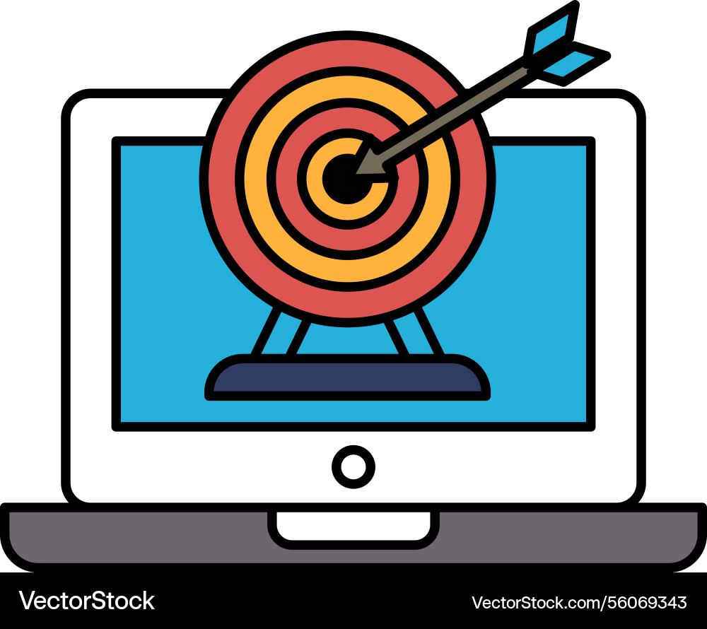 A computer monitor displays red target A computer monitor displays red target vector image