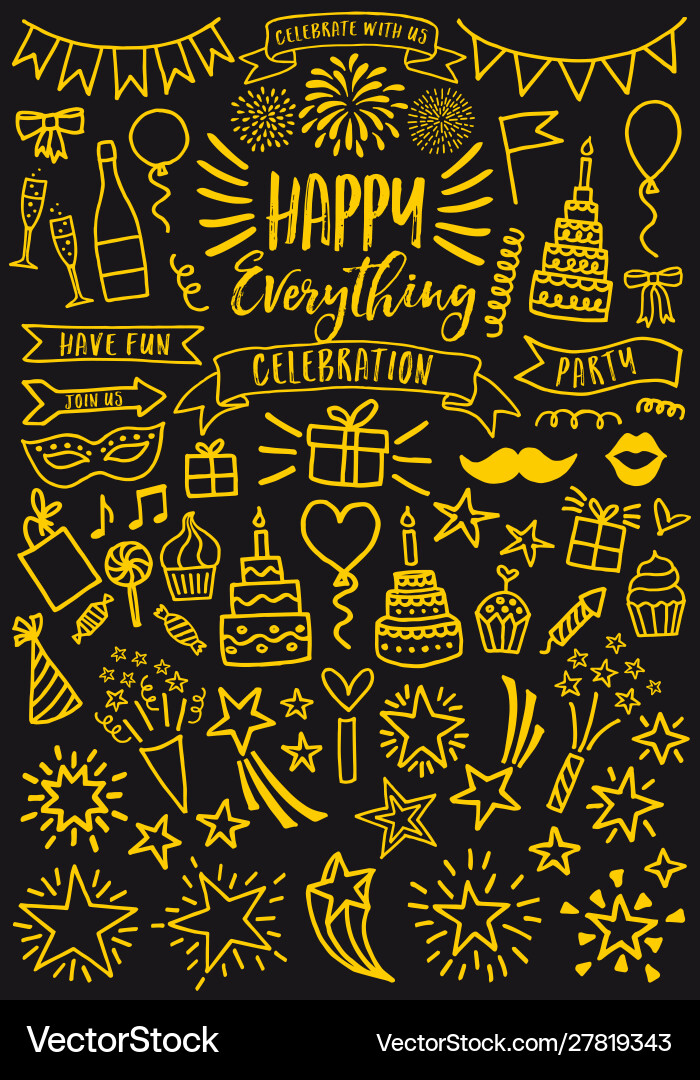 Celebration party gold doodles set Celebration party gold doodles set vector image