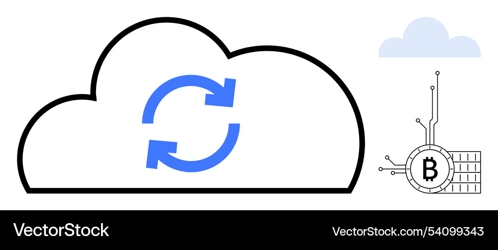 Cloud synchronization and bitcoin blockchain vector image