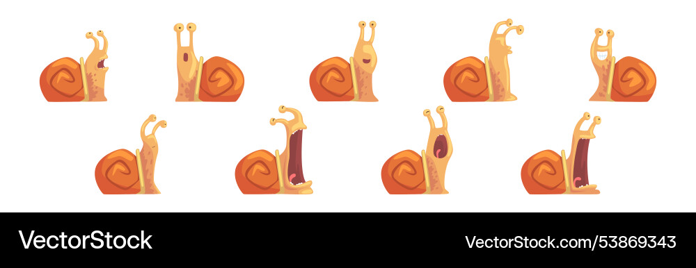 Funny snail with spiral shell show different Funny snail with spiral shell show different Vector Image