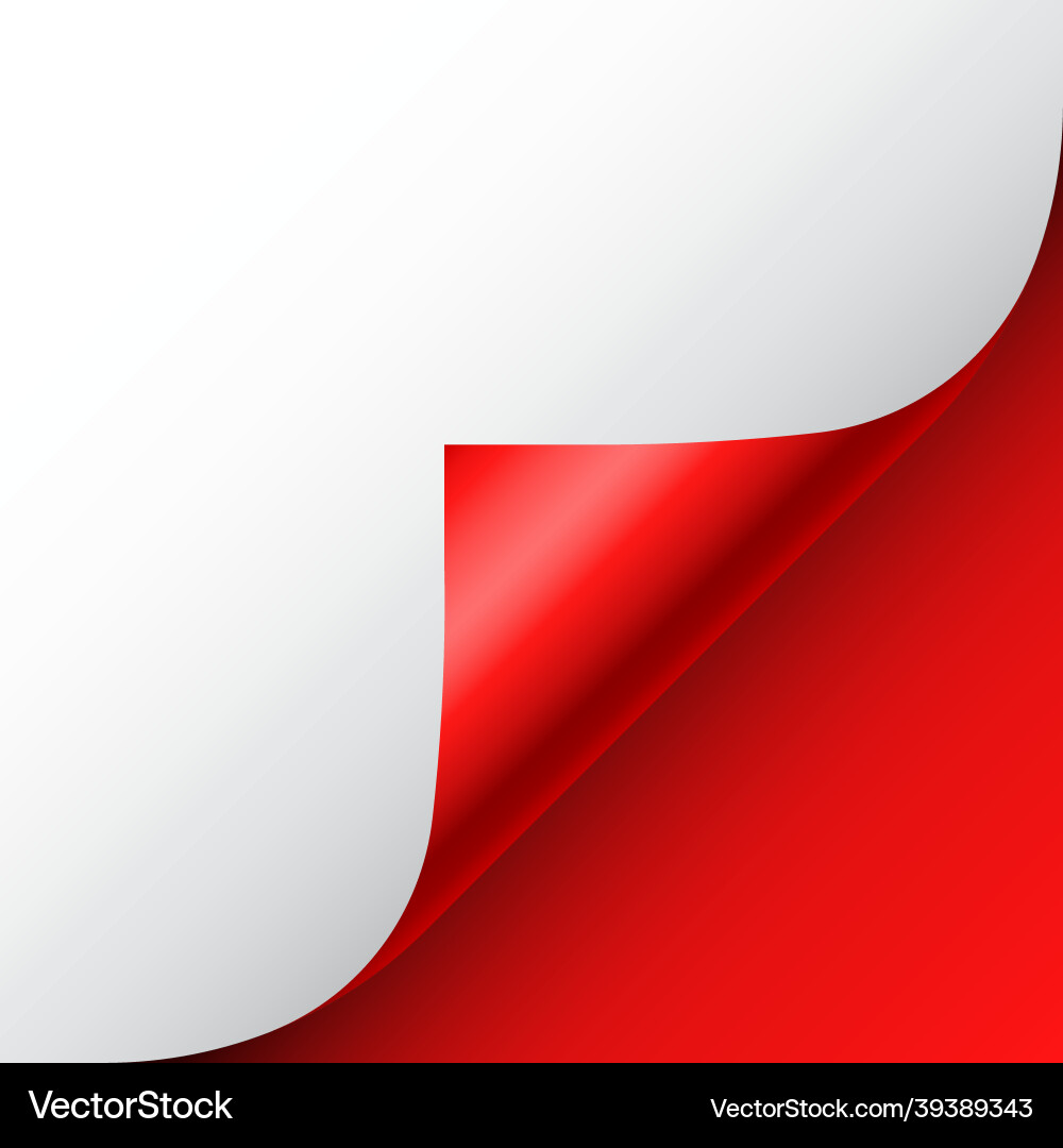 Red paper curl curled page corner with shadow Red paper curl curled page corner with shadow Vector Image