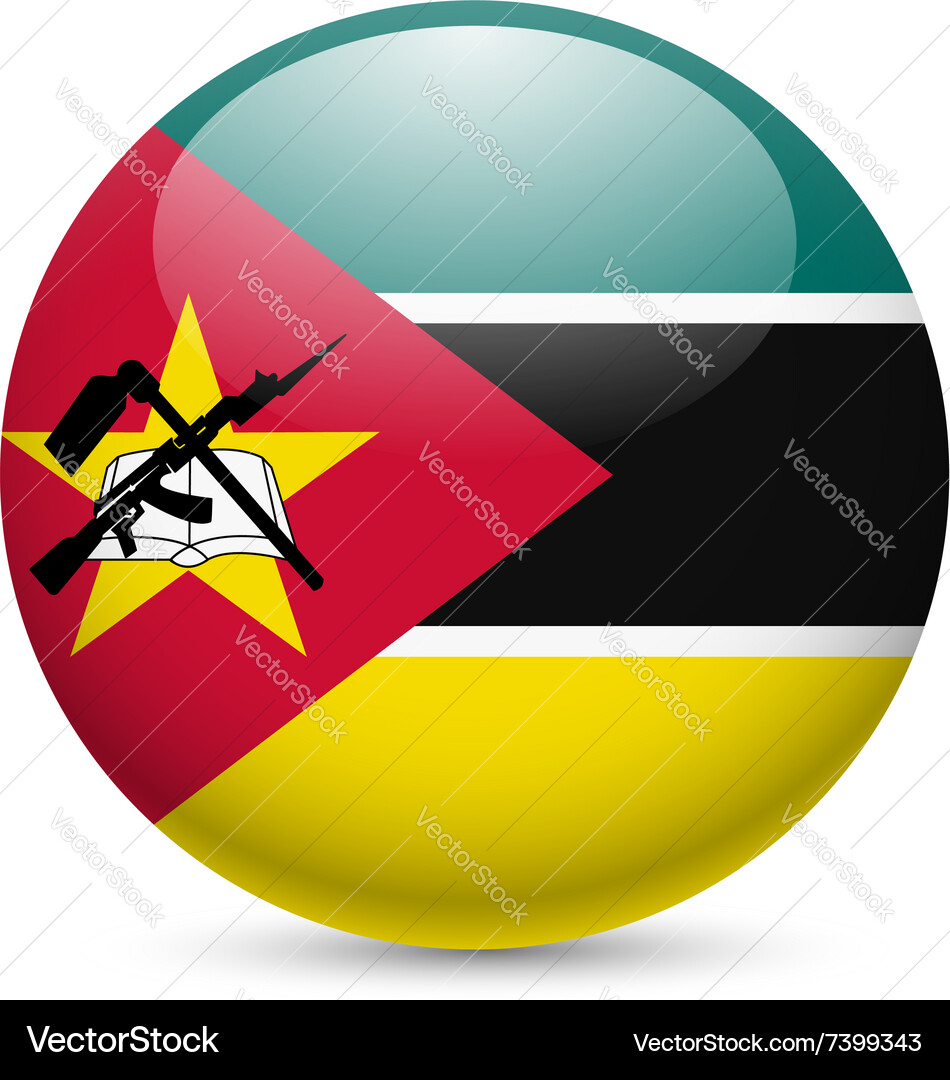 Round glossy icon of mozambique Vector Image