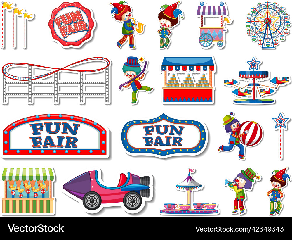 Sticker Set von Freizeitpark und lustige faire Objekte Vektorbild