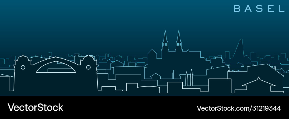 Basel multiple lines skyline and landmarks Vector Image