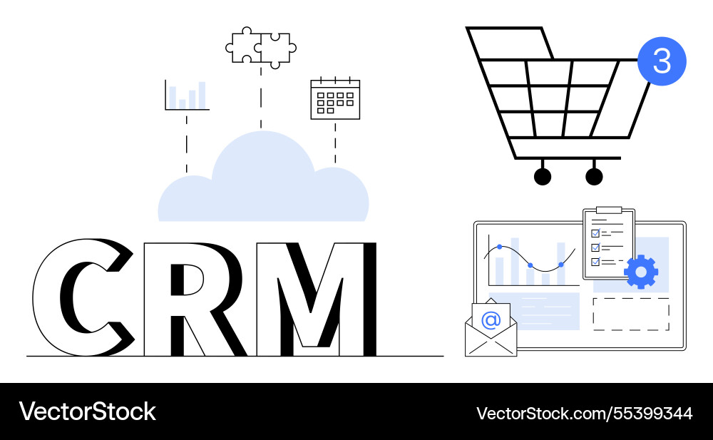 Cloud-based crm system with shopping cart Cloud-based crm system with shopping cart vector image
