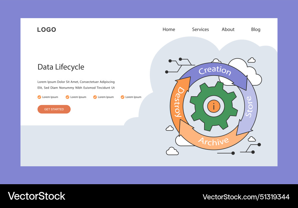 Data lifecycle web or landing efficient flow from vector image