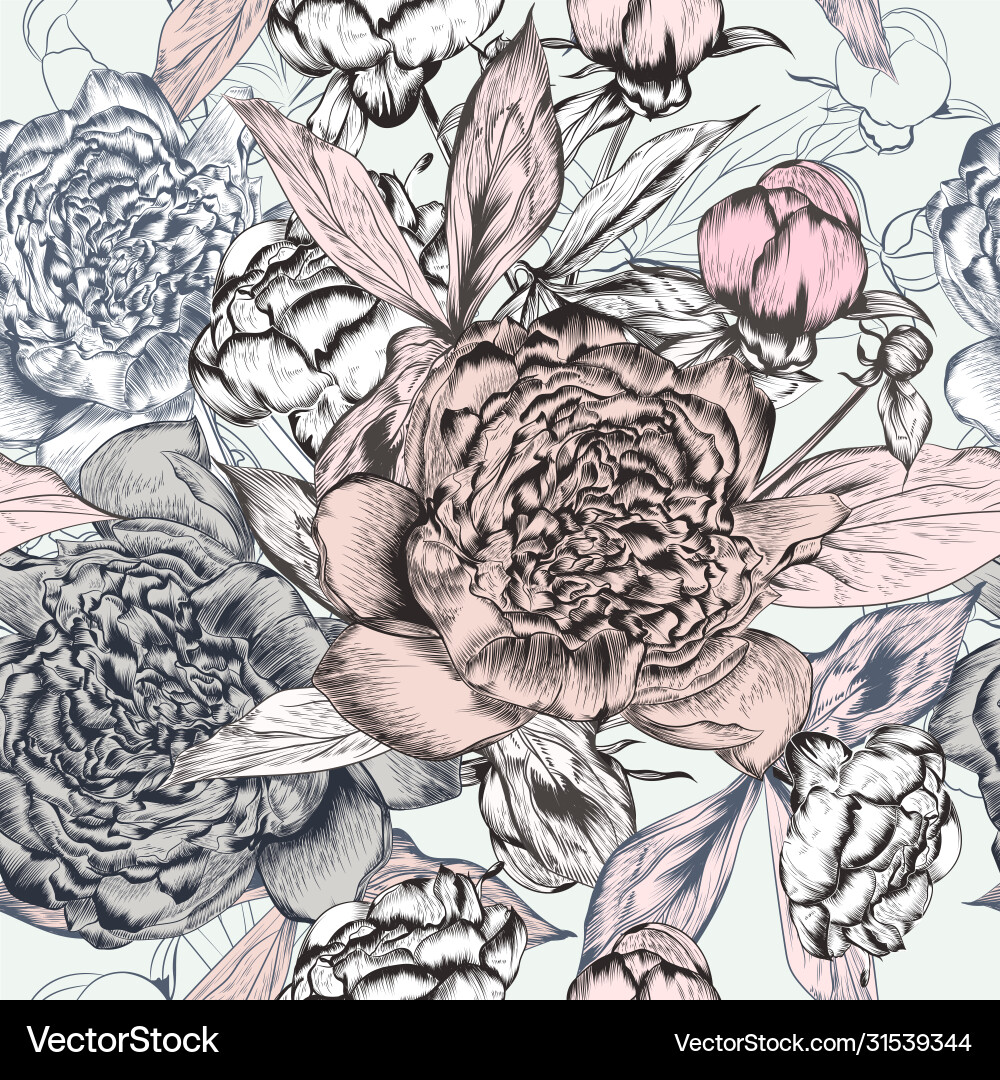 Hand Drawn Peony Floral Pattern vector image