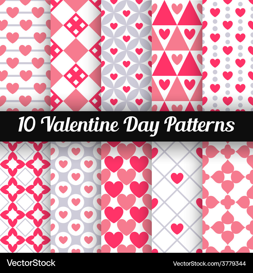 Heart shape seamless patterns pink color vector image