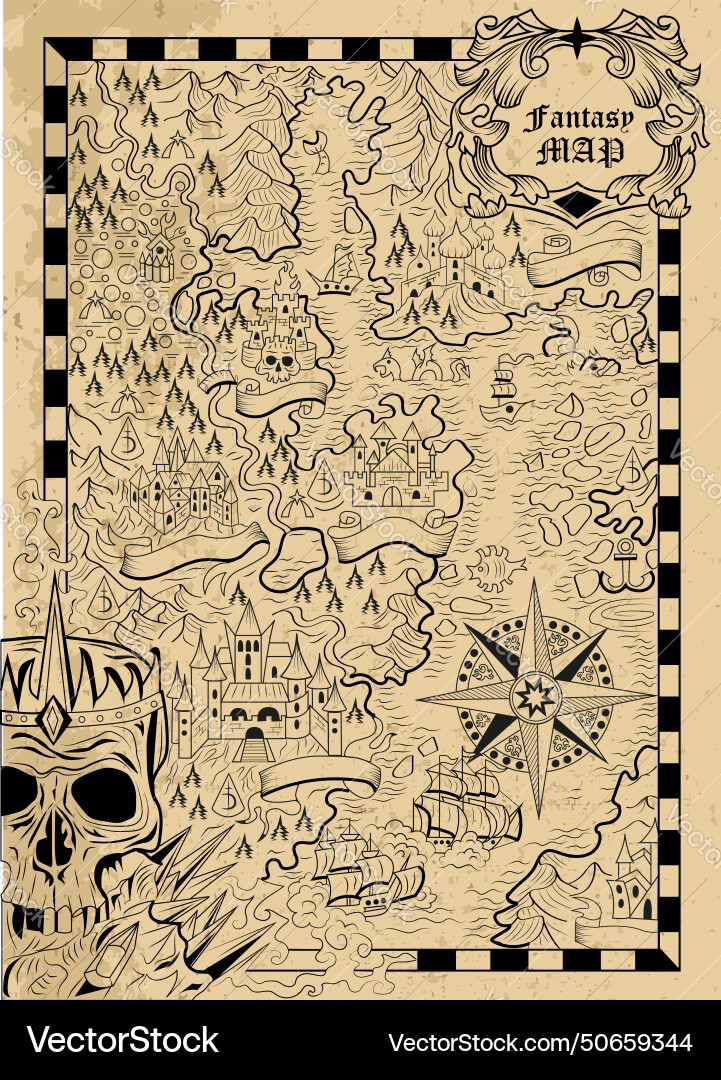 Old fantasy map with unknown land Old fantasy map with unknown land vector image