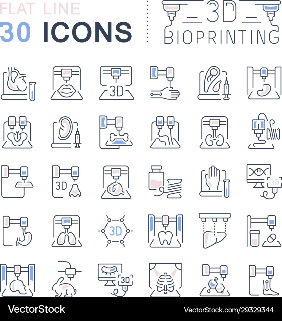 Set line icons 3d bioprinting Set line icons 3d bioprinting Vector Image