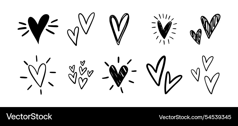 Charming hearts set hand drawn heart doodle Charming hearts set hand drawn heart doodle vector image