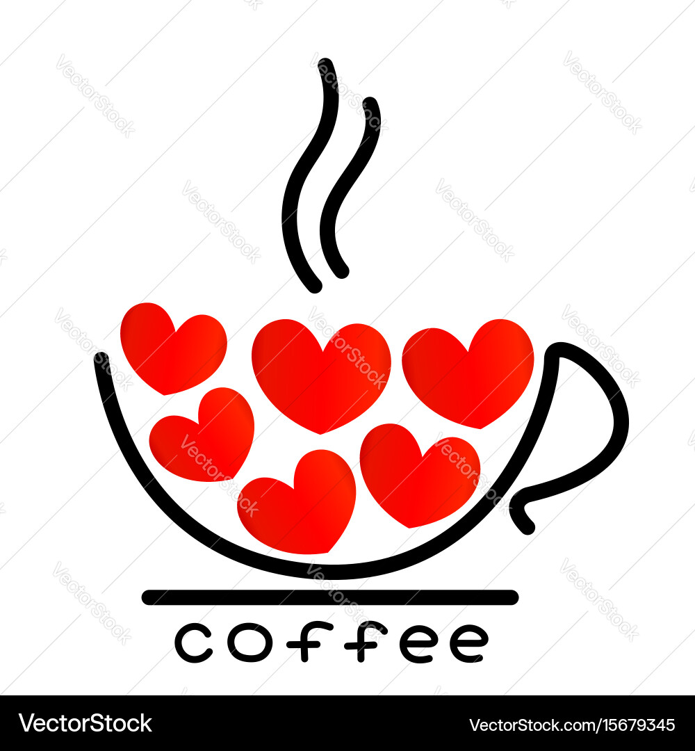 Coffee cup with red hearts icon