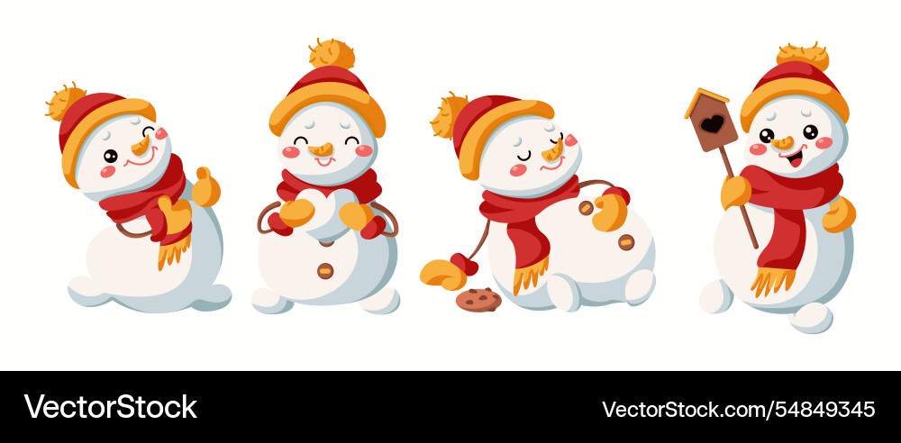 Cute snowmen expressing happiness flat color icon Cute snowmen expressing happiness flat color icon vector image