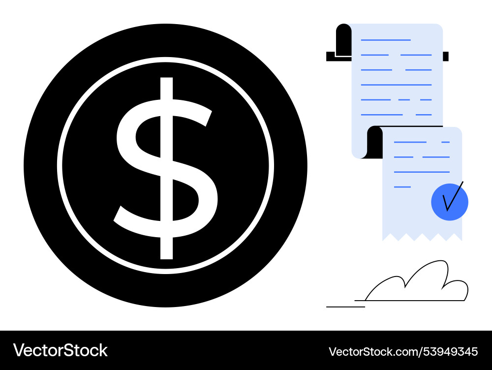 Dollar sign and receipt with checkmark symbolizing Dollar sign and receipt with checkmark symbolizing vector image