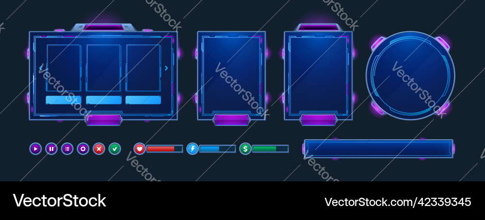 Game frames and buttons in sci fi style Royalty Free Vector