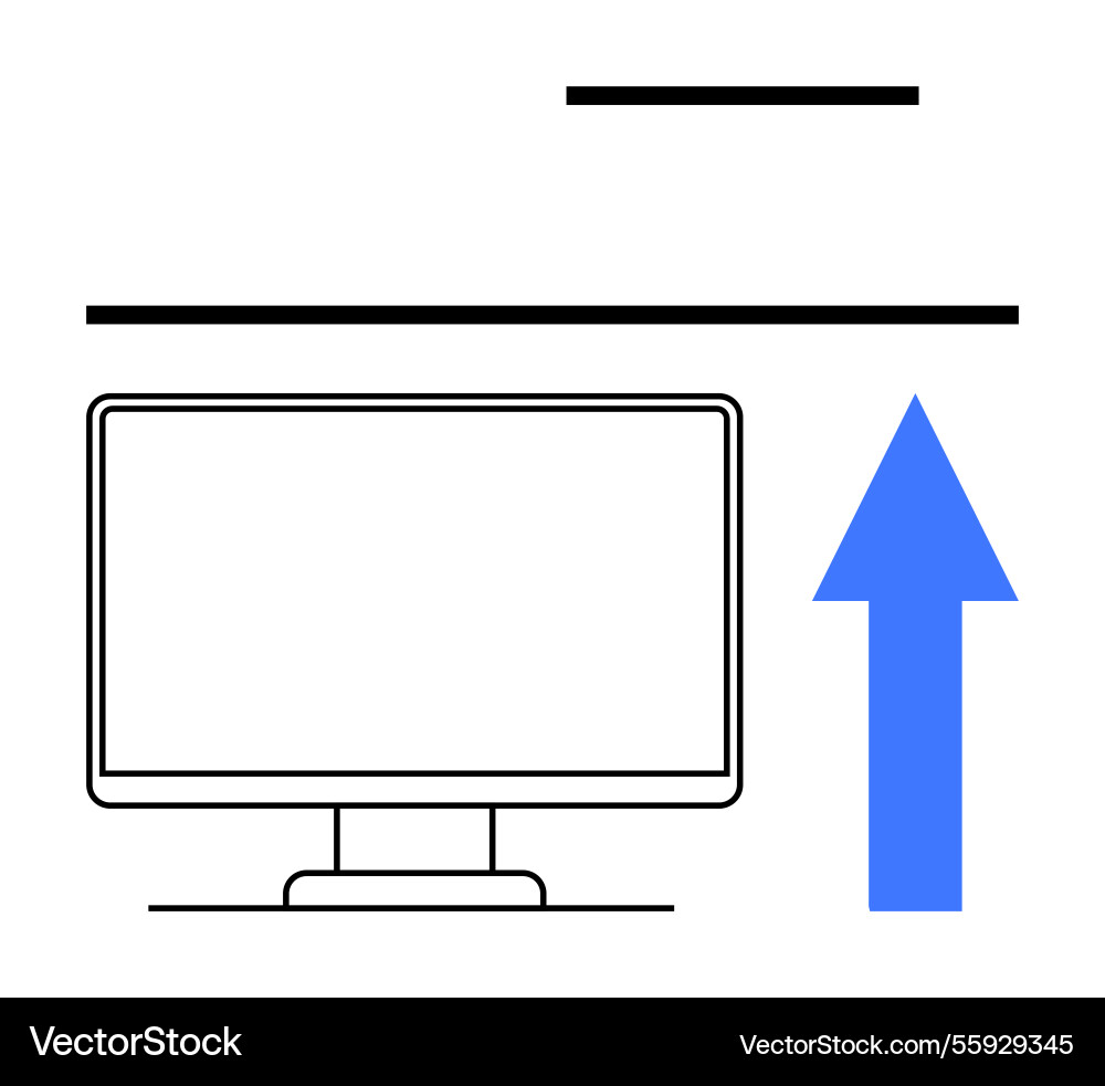 Monitor with upward arrow suggesting upload Monitor with upward arrow suggesting upload vector image