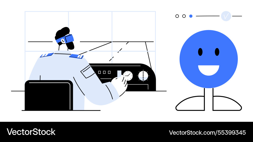 Pilot operating aircraft controls with smiling Pilot operating aircraft controls with smiling vector image