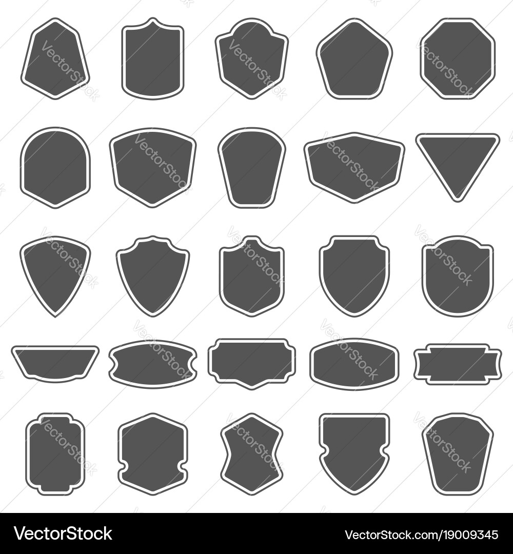 Set of blank empty dark shields shield badge vector image