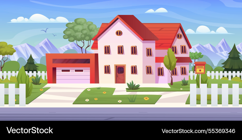 Cartoon suburban cottage countryside villa Cartoon suburban cottage countryside villa vector image