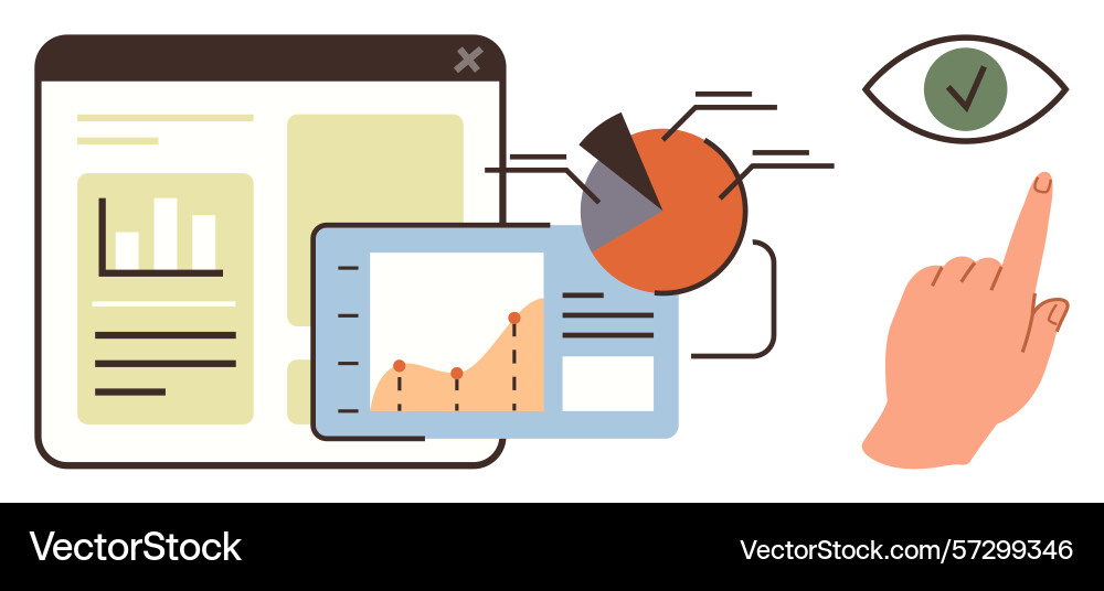 Interactive data analysis with graphs pie charts vector image