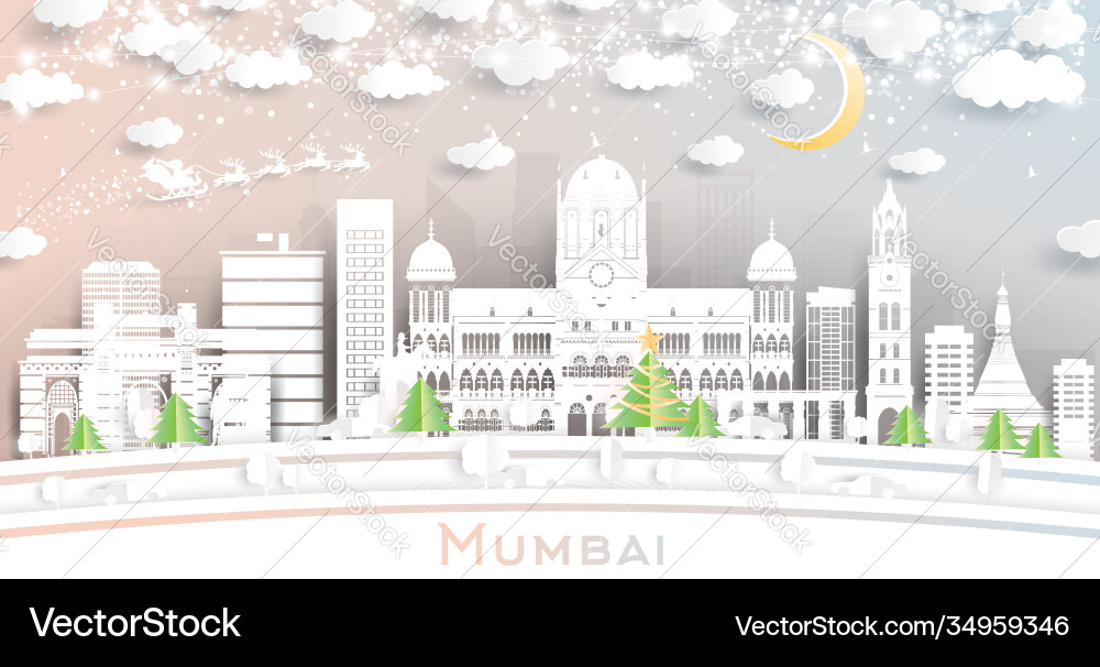 Mumbai india city skyline in paper cut style Mumbai india city skyline in paper cut style vector image
