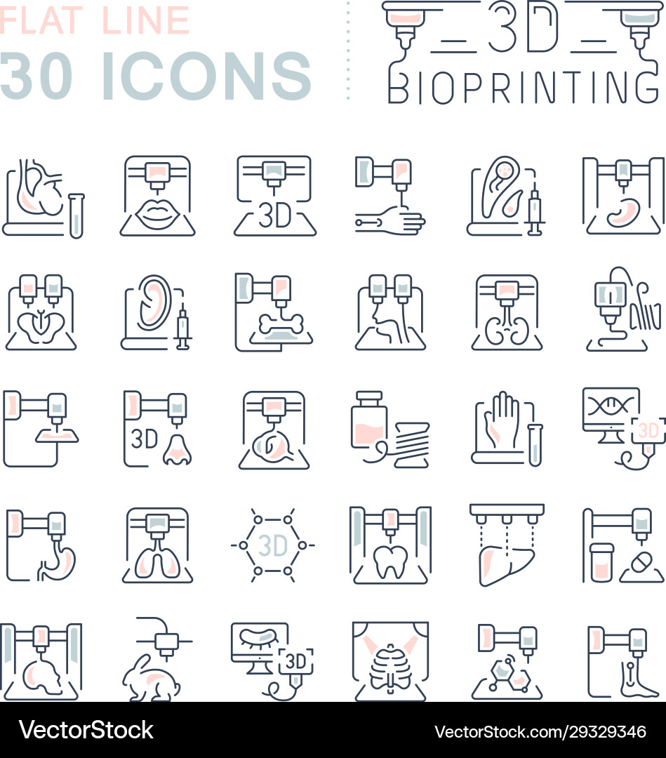 Set line icons 3d bioprinting vector image
