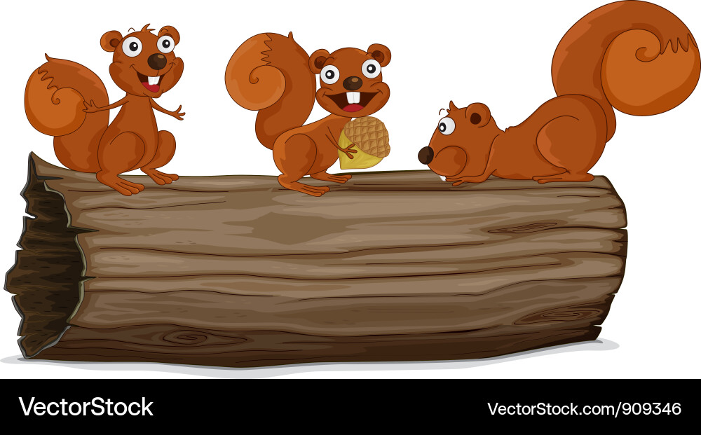 Squirrels on a Rustic Log Vector Image