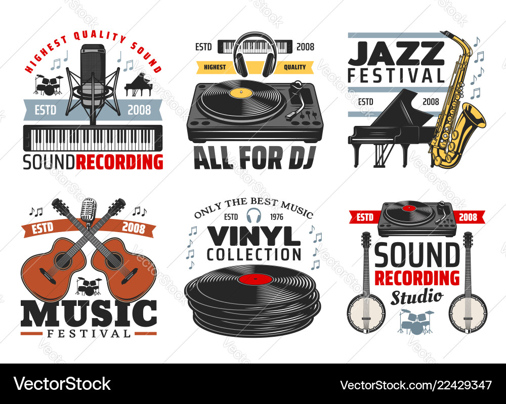 Musical instruments jazz music festival icons Musical instruments jazz music festival icons vector image