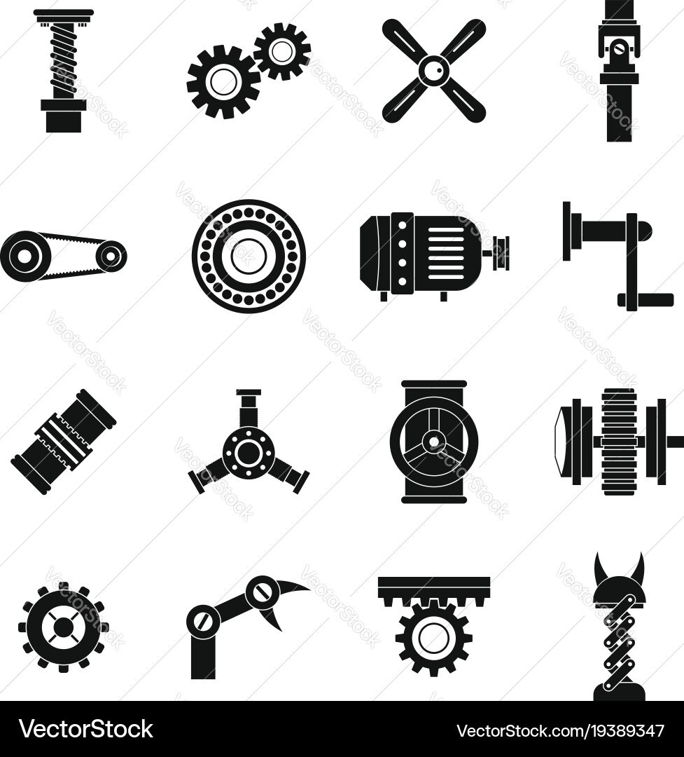 Techno mechanisms kit icons set simple style Vector Image