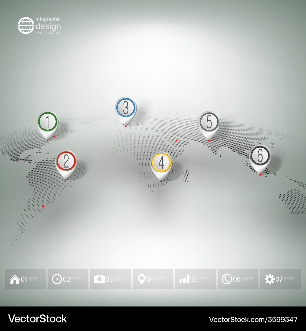World map with pointer marks infographic vector image