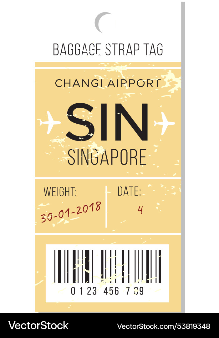 Baggage strap tag from changi airport in singapore Baggage strap tag from changi airport in singapore vector image
