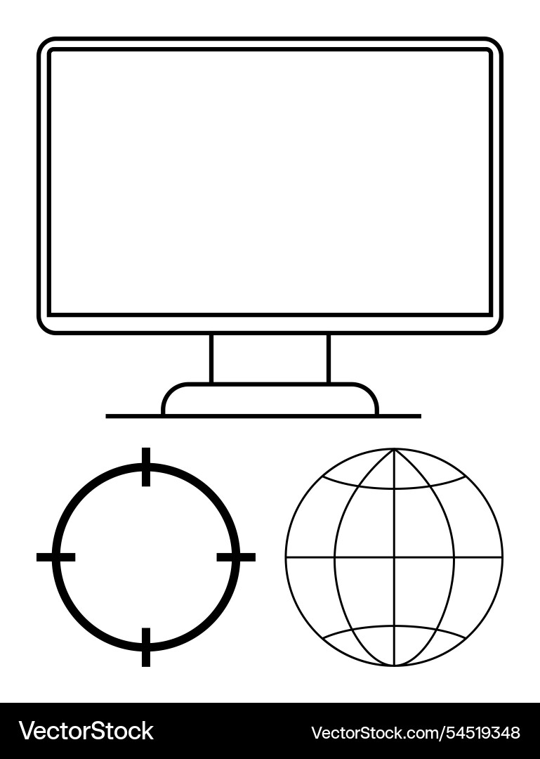 Computer monitor with target reticle and globe Computer monitor with target reticle and globe vector image