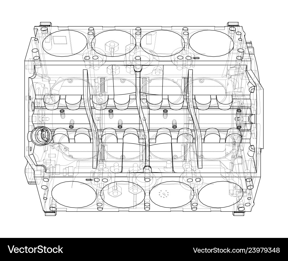 Engine block sketch rendering of 3d vector image