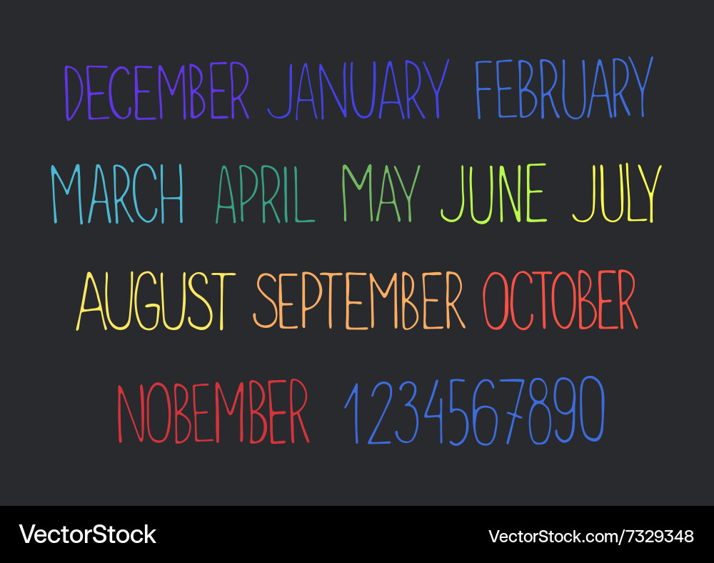 Month names and numbers vector image