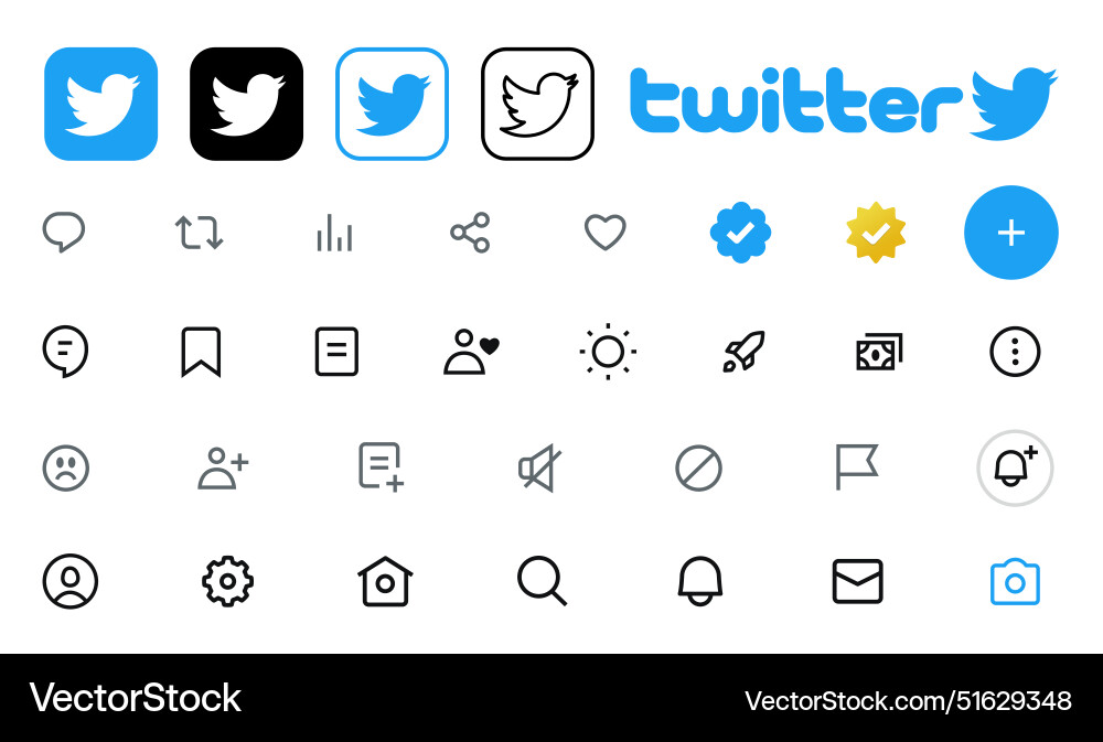 Twitter set of mobile app interface icons vector image