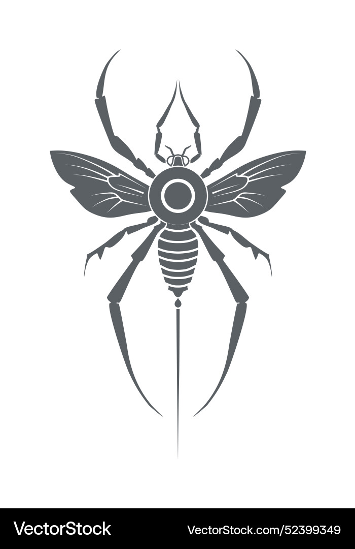 Abstract icon of bug with wings and long sting Abstract icon of bug with wings and long sting Vector Image