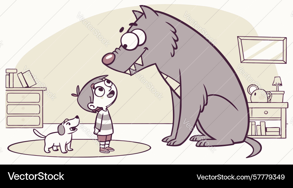 Child interacts gently with a large friendly Vector Image