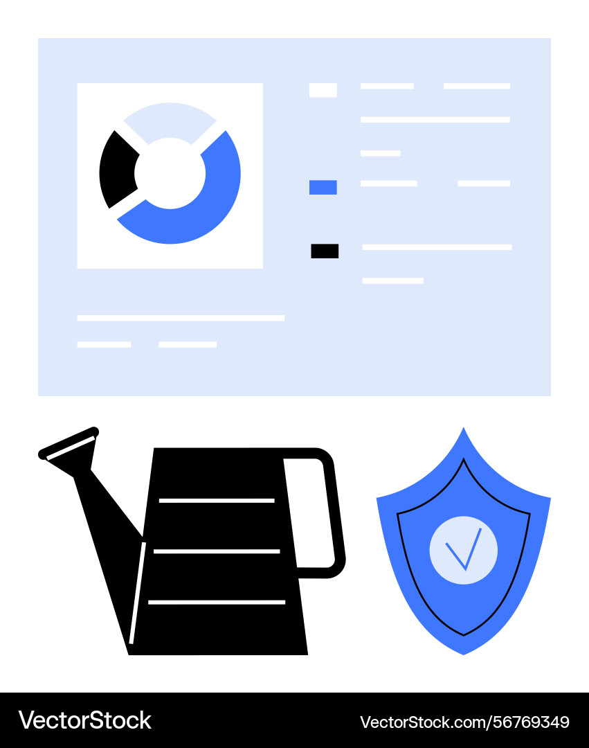 Data visualization with watering can and shield Data visualization with watering can and shield vector image