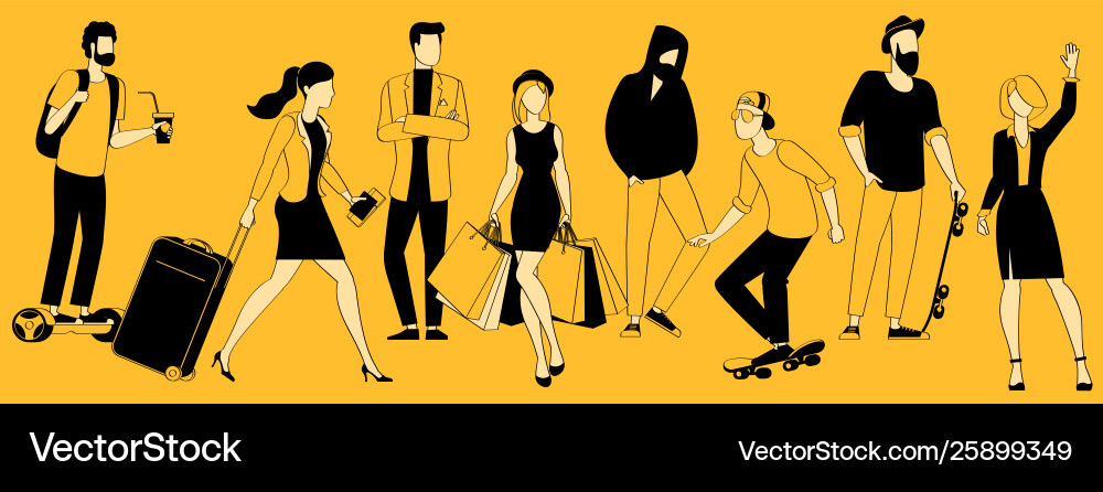 Flat Ink People Character Set vector image
