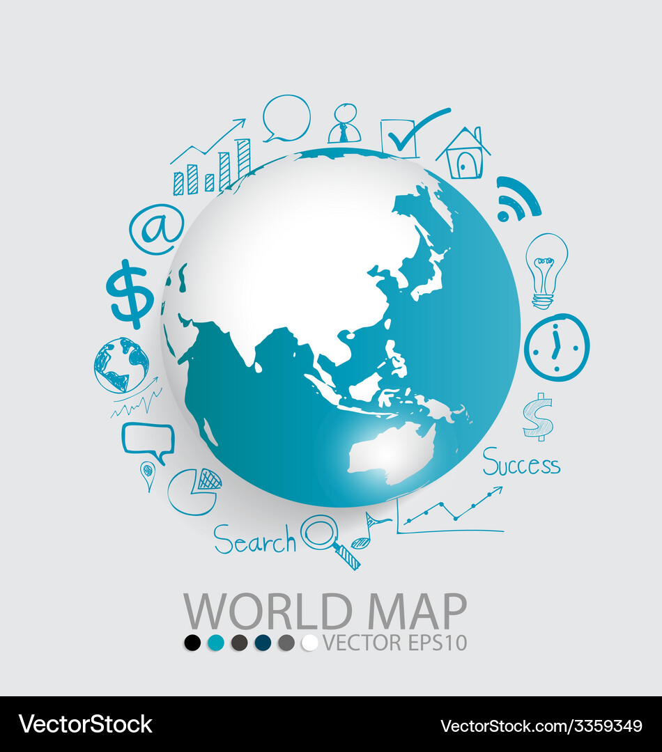 Modern globe with application icon template Vector Image