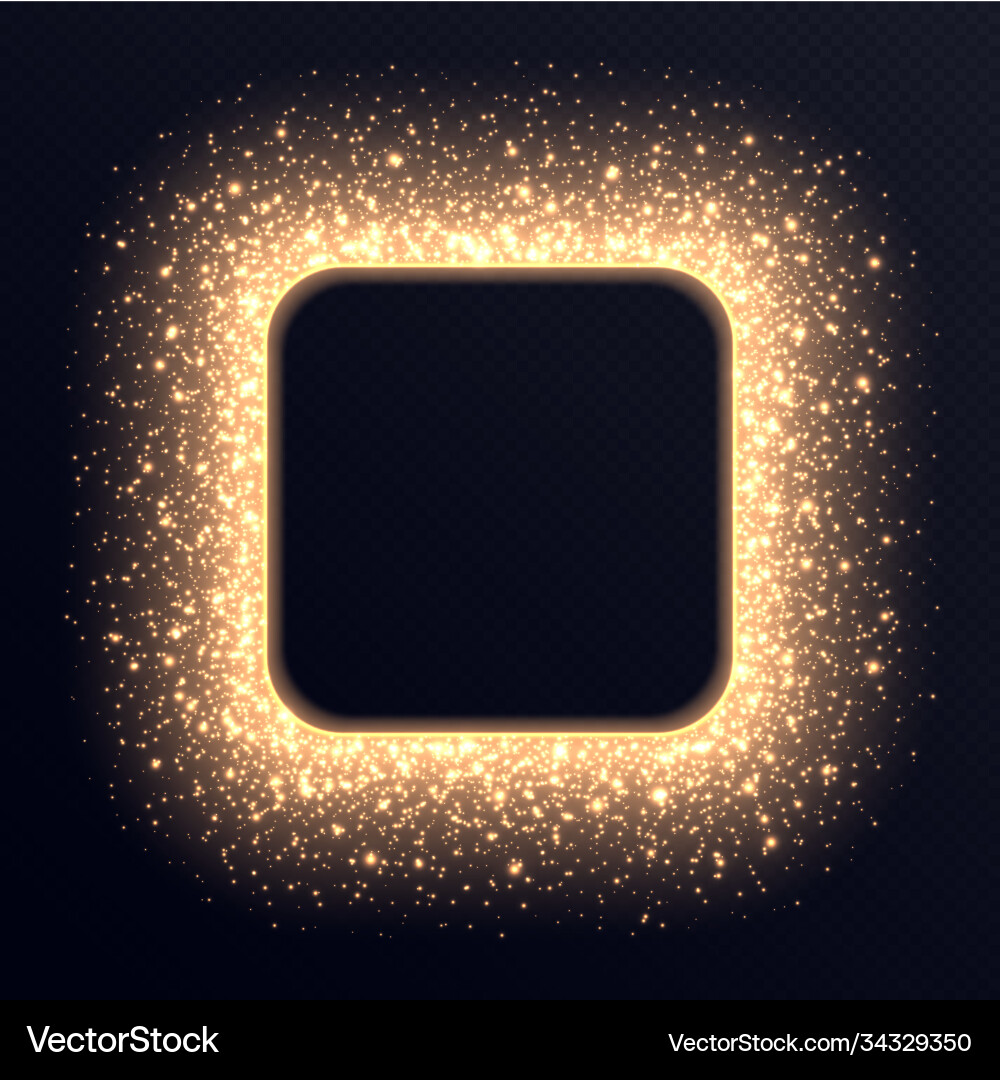 Golden square frame with sparkles and flares Golden square frame with sparkles and flares vector image