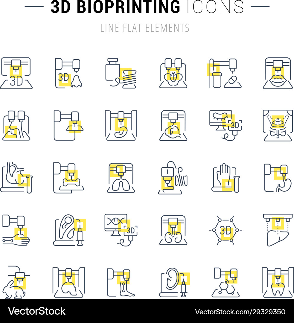 Set line icons 3d bioprinting Set line icons 3d bioprinting vector image