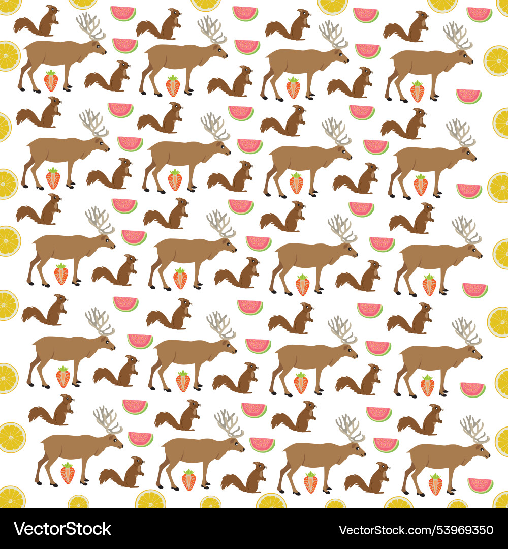 Squirrel deer with fruit as a pattern background Squirrel deer with fruit as a pattern background vector image
