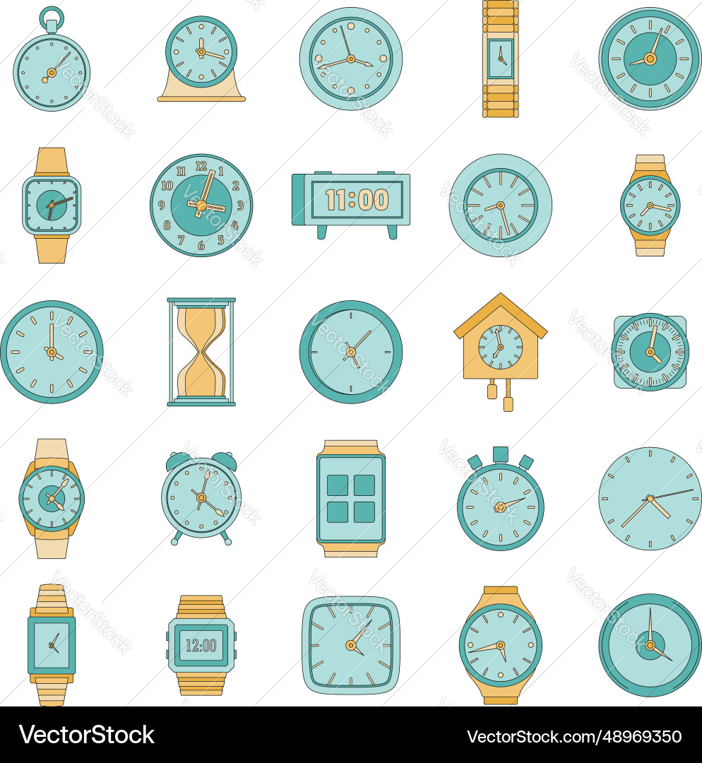 Time and clock icons set color Time and clock icons set color vector image