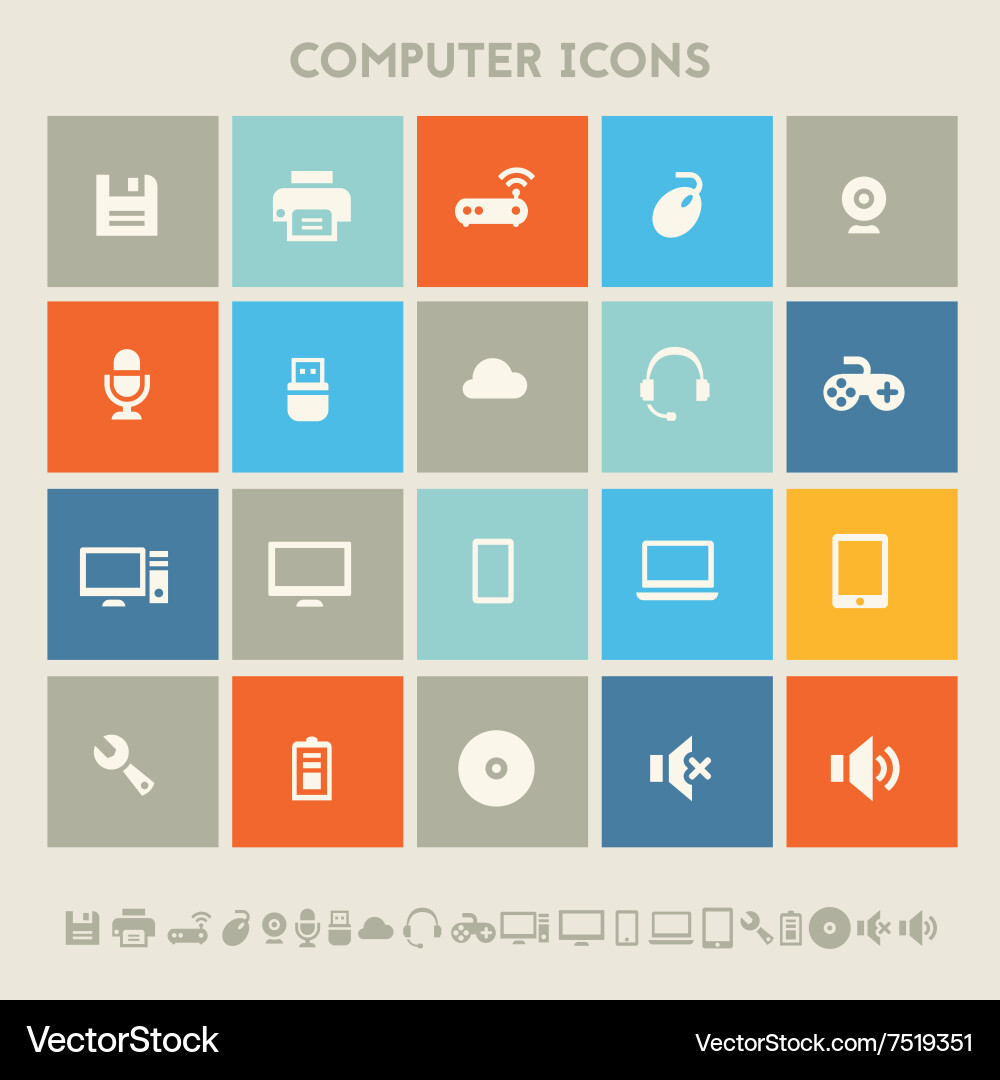 Computer icon set multicolored square flat vector image