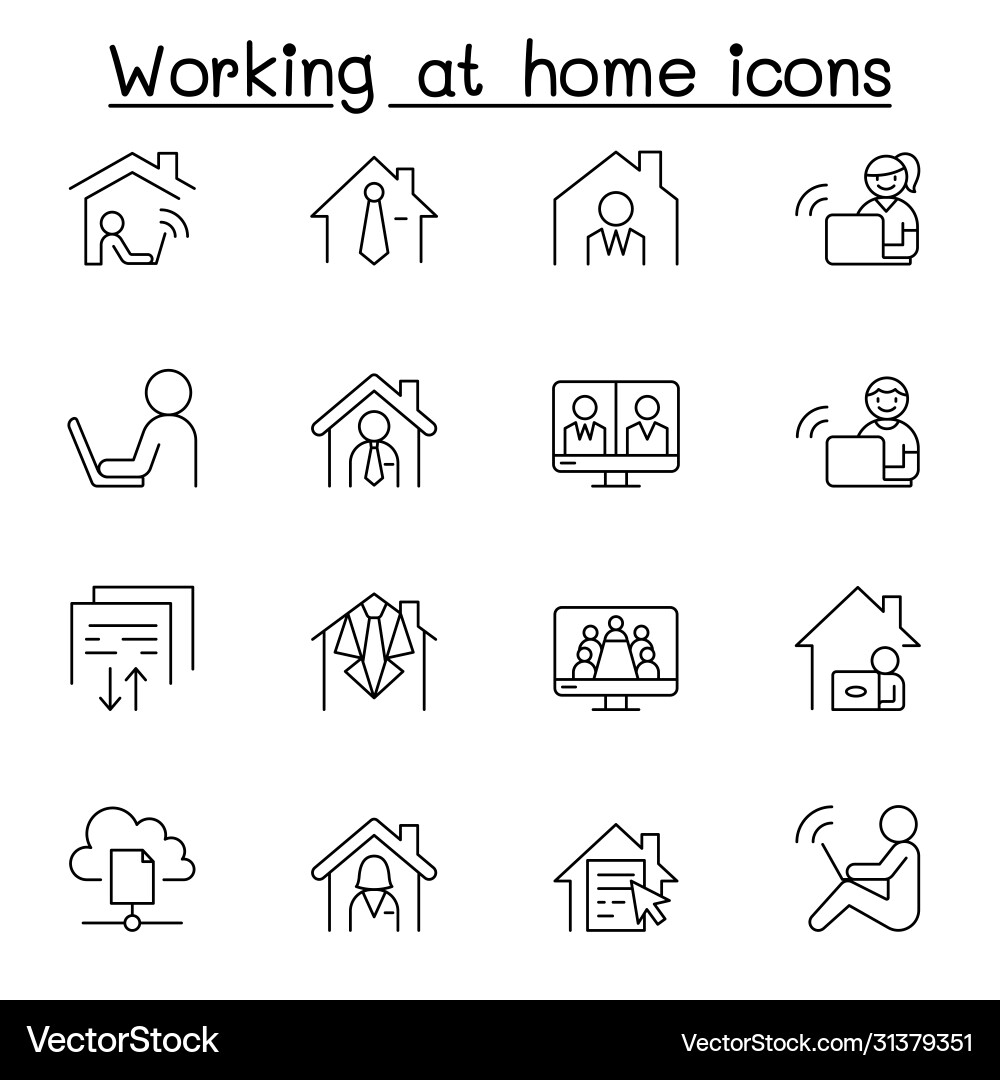 Working at home icon set in thin line style Working at home icon set in thin line style vector image