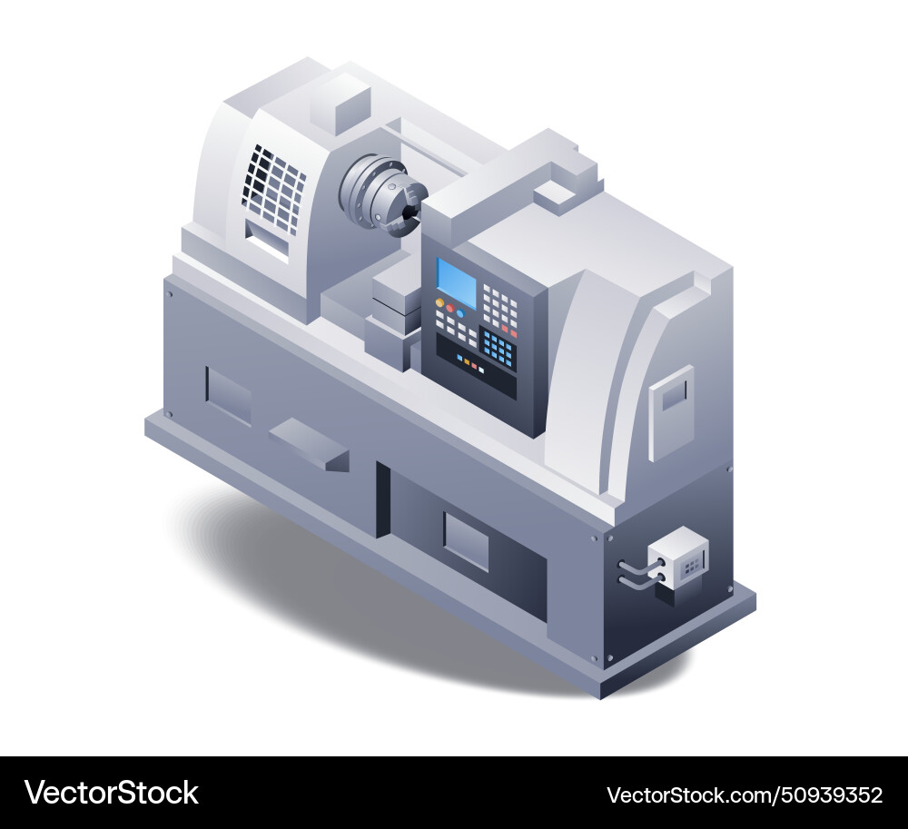 Automatic cnc lathe machine flat isometric 3d Automatic cnc lathe machine flat isometric 3d Vector Image