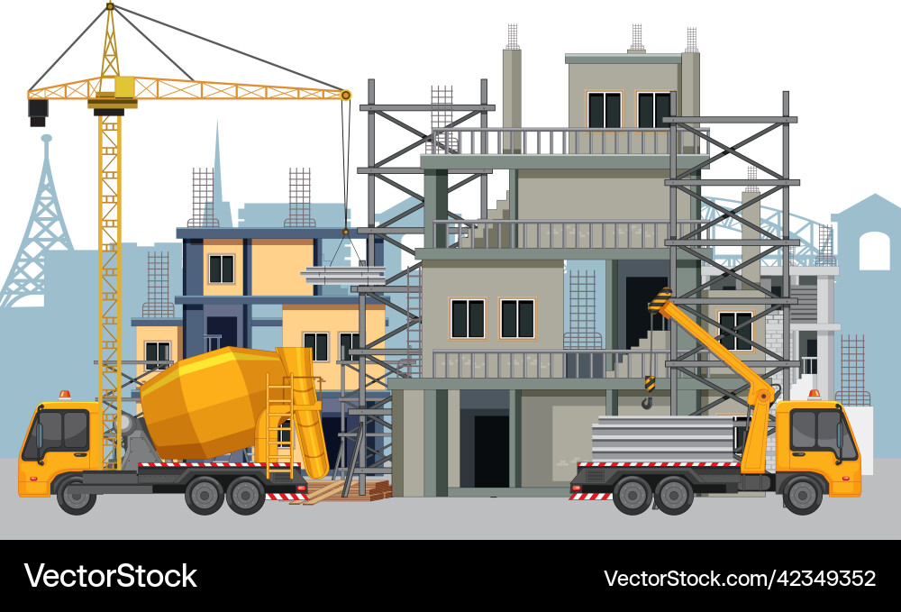Building construction site with workers Building construction site with workers vector image
