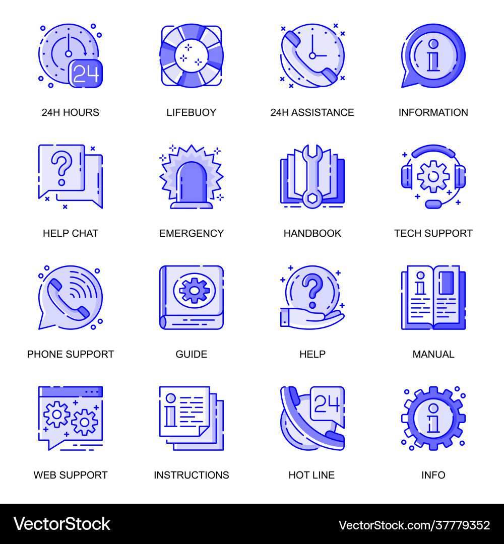 Help and support web flat line icons set pack vector image