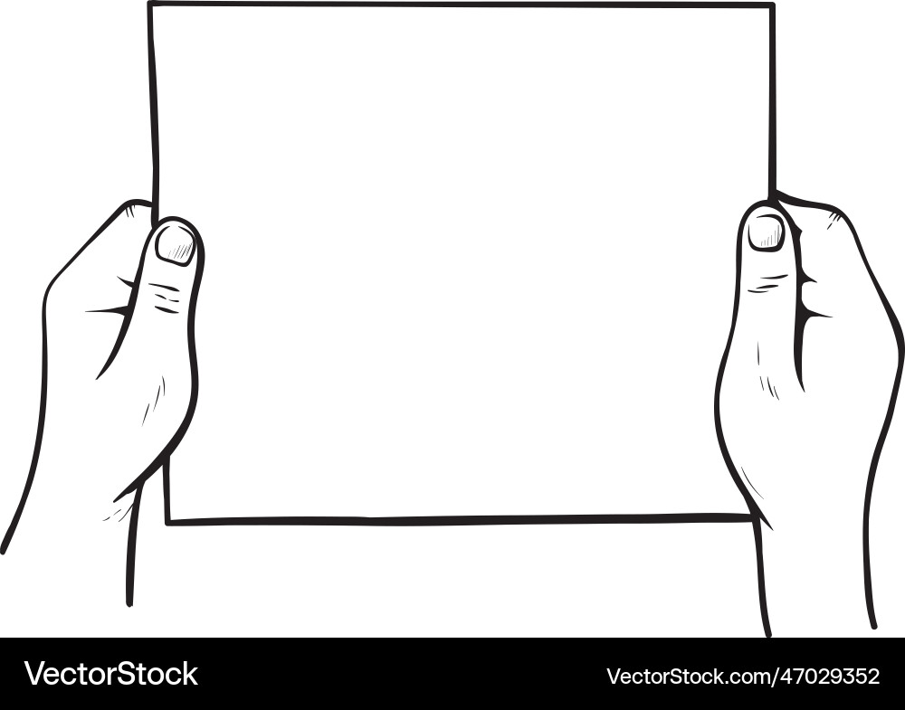 Male hands holding empty paper blank black vector image